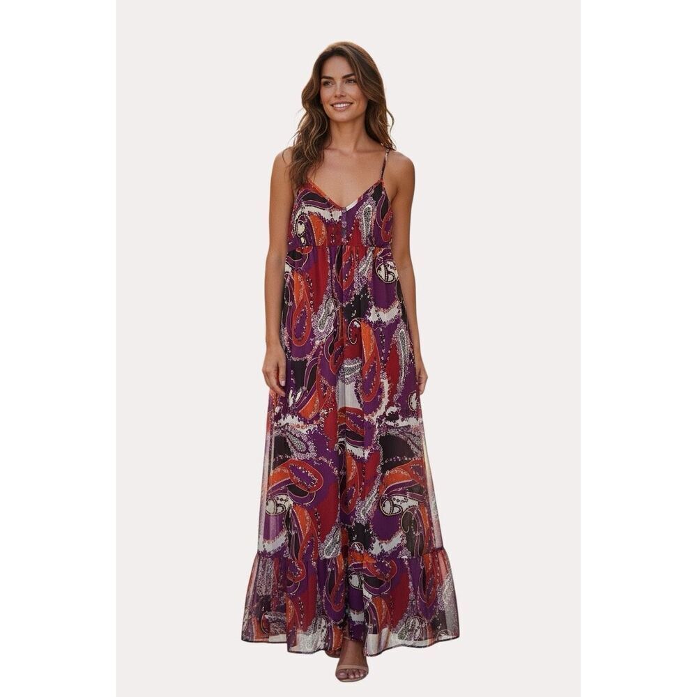 Festival Retro Y2K APT.9 Women’s Purple Boho Paisley Print Lined Maxi Dress  M
